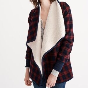 Abercrombie & Fitch Buffalo Plaid Sherpa Lined Cardigan Sweater Jacket XS